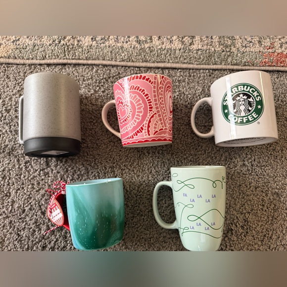 Lot of 5 Starbucks Colorful Mug Set with Red and Green Designs - Picture 2 of 4